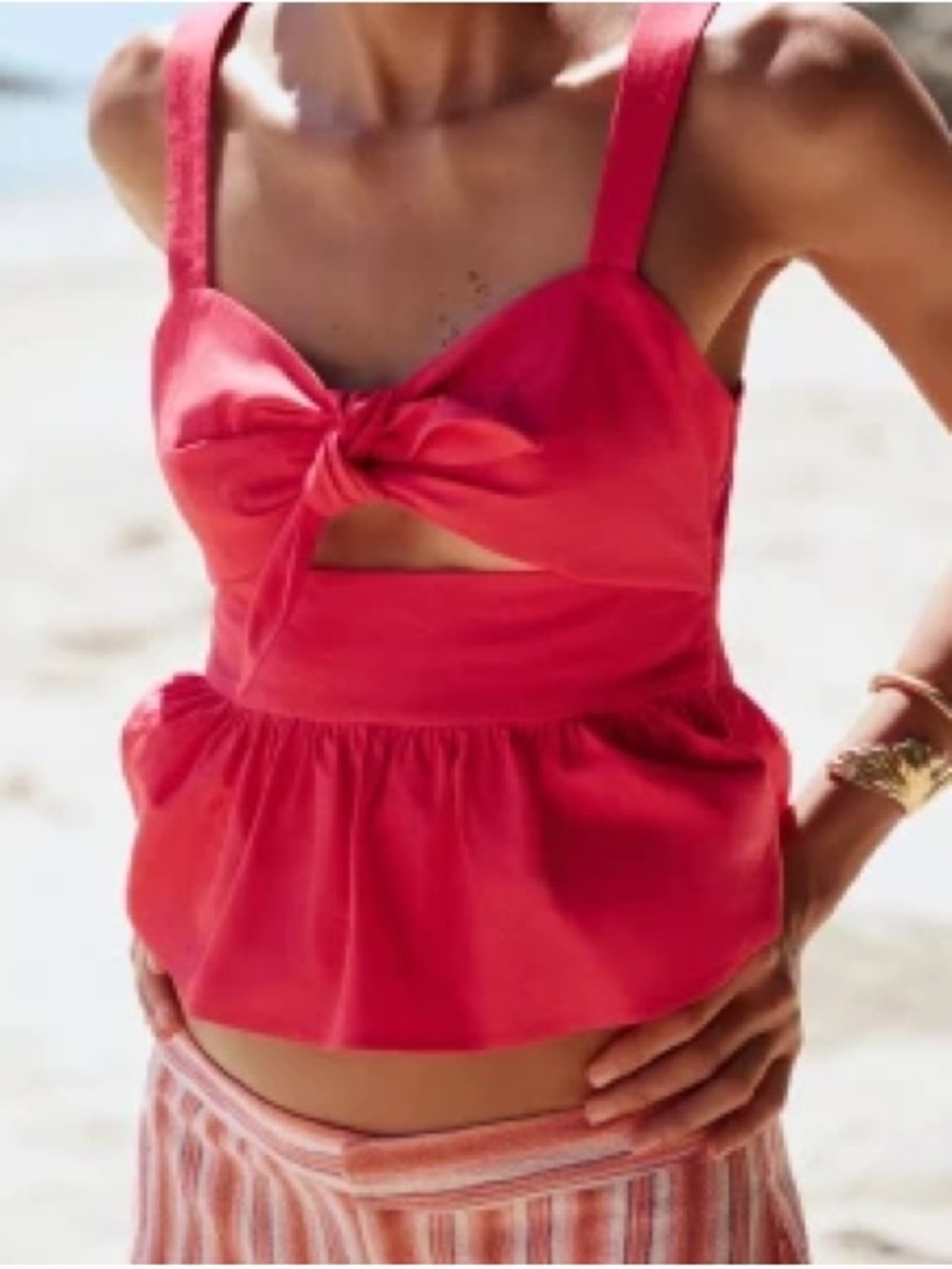 Pink peplum top with tie and cut-out NWOT